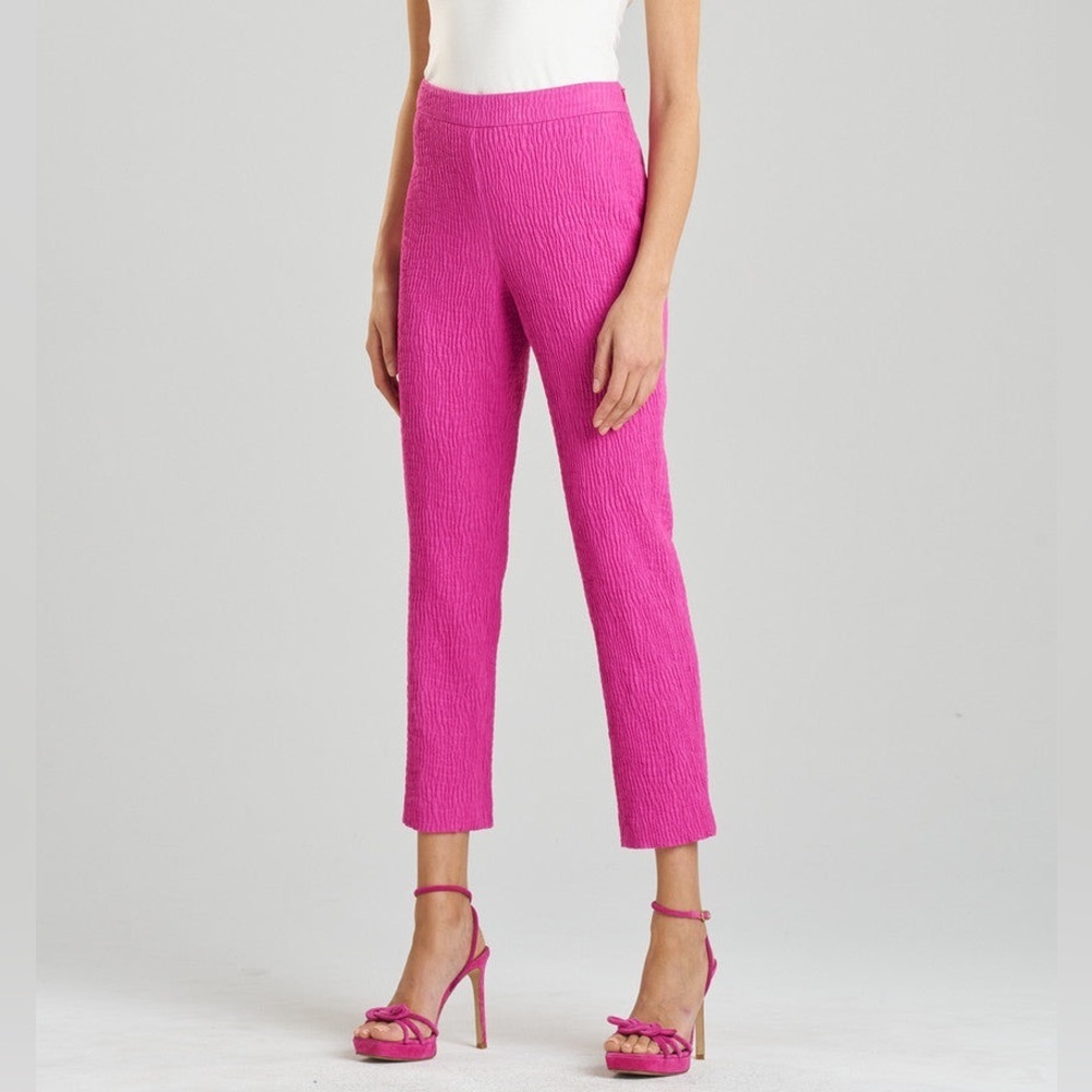 Natori Textured Cotton Jacquard Bright Berry Fuchsia Pink Ankle Crop Pants 4